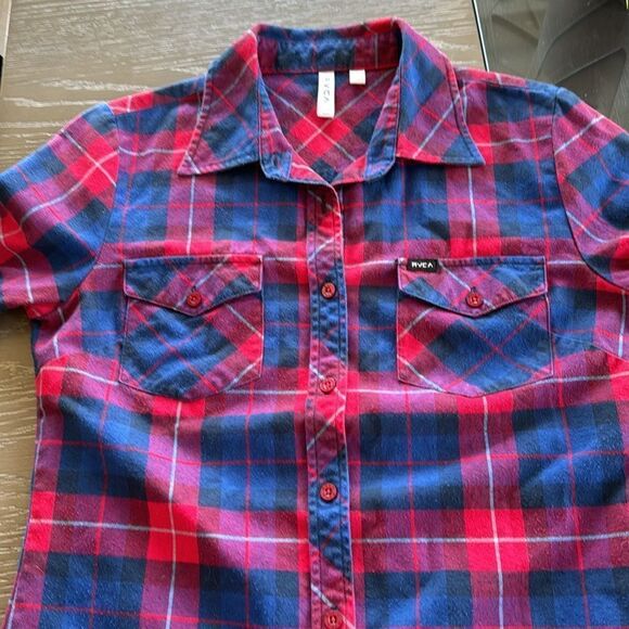 RVCA Women’s Plaid Blue Red Long Sleeve Button Down Casual Shirt Size Small GUC - Picture 10 of 12